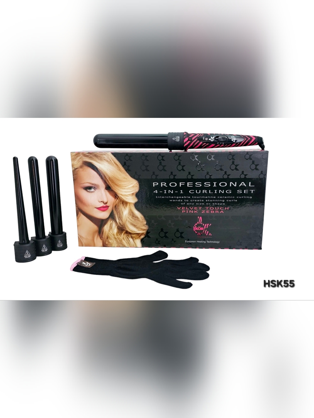 HSK #55 PROFESSIONAL 4-IN-ONE CURLING SET PINK ZEBRA